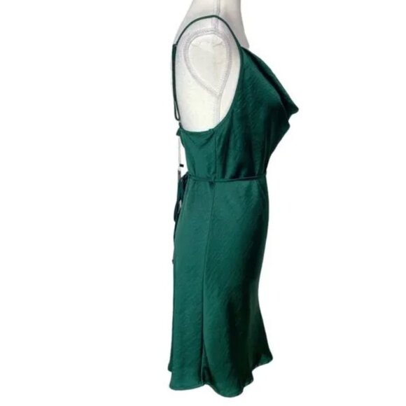 NWT MOTEL ROCKS PAIVA FOREST GREEN SATIN MINI BELTED COCKTAIL DRESS - S - Picture 4 of 9